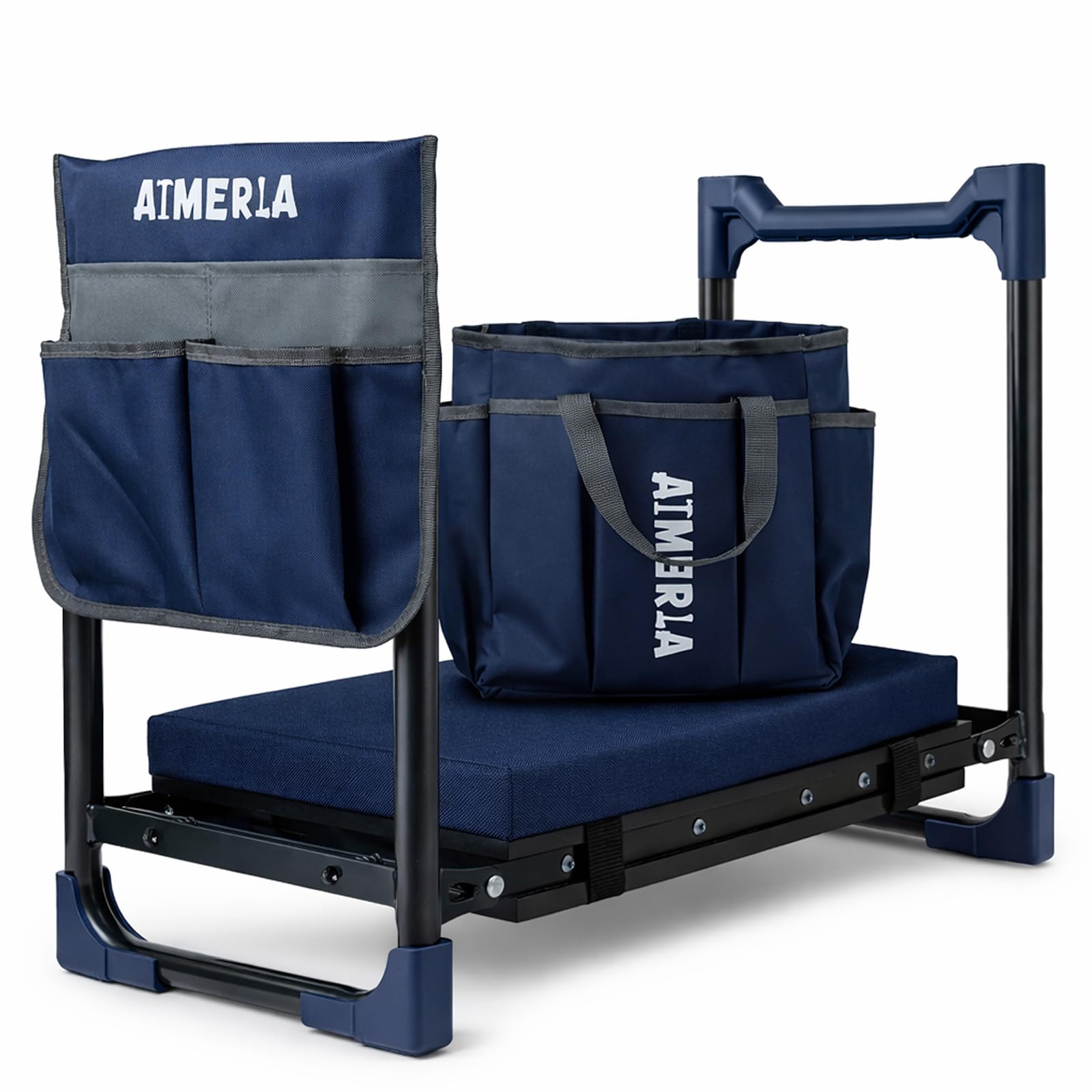 Aimerla K7 Foldable Garden Kneeler Seat, Upgraded Anti-Slip Base, 350LBS Capacity, 10.2" Wide EVA Pad & Detachable Cloud Cushion, 2-in-1 Kneeler Bench for Seniors, Gardening Gifts for Parents