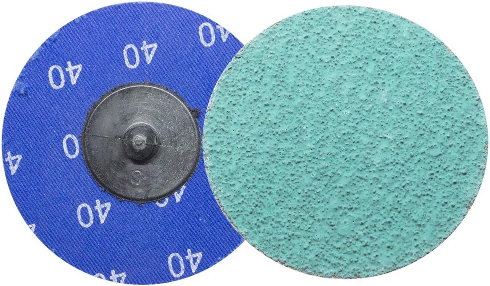 Benchmark Abrasives 3" Quick Change Green Zirconia Sanding Discs with Male R-Type Backing for Surface Finish Grind Polish Burr Rust Paint Removal Use with Die Grinder (25 Pack) - 40 Grit