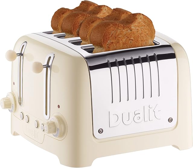 Dualit 46202 4 Slice Lite Toaster | 2kW Toasts 120 Slices an Hour | Polished with High Gloss Cream Trim | Bagel & Defrost Settings | 36mm Wide Slots