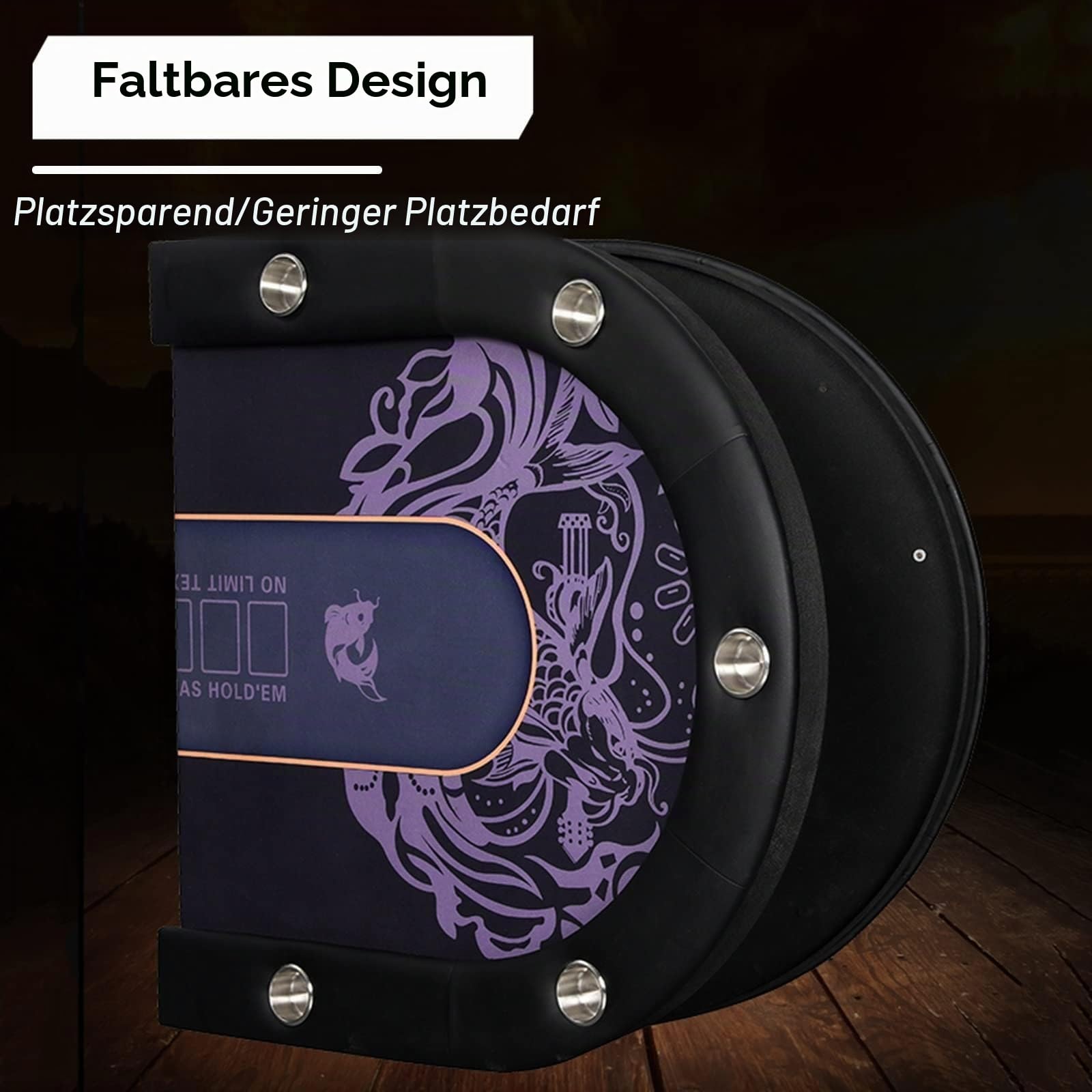 Klappbarer Pokertisch für 10 Spieler mit blauen LED-Lichtern, Getränkehaltern aus Edelstahl und zusammenklappbaren Beinen – Casino Tischplatte Texas Holdem Pokertisch