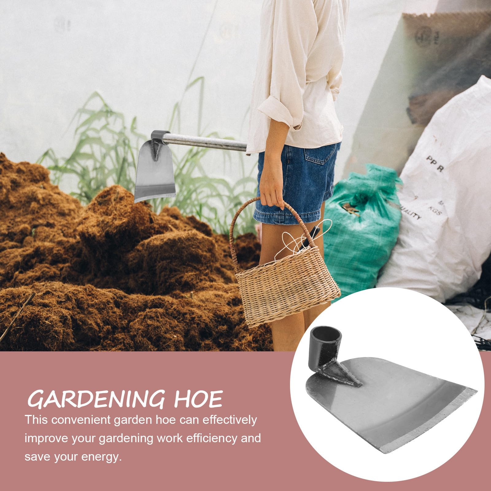 SEWACC Azada de Jardinería de Acero Inoxidable para Cultivo de Hortalizas Amplia Aplicación y Mejora la Eficiencia en Trabajos de Jardinería al Aire Libre