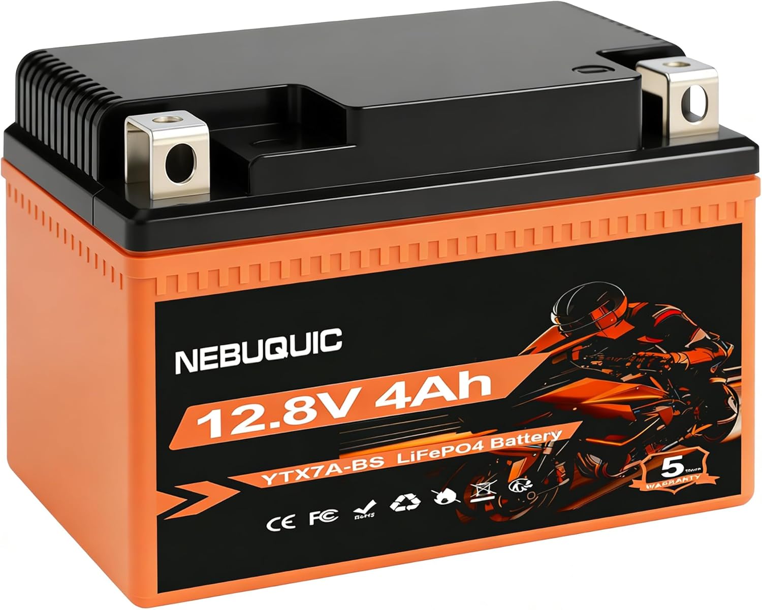 YTX7A-BS Lithium Motorcycle Battery, 12V 4Ah 400CCA LiFePO4 Powersport Replacement Battery for Motorcycle, ATVs, 4 Wheeler, Lawn Mower, Tractor, Jet Ski, Seadoo, Polaris and Generator Battery