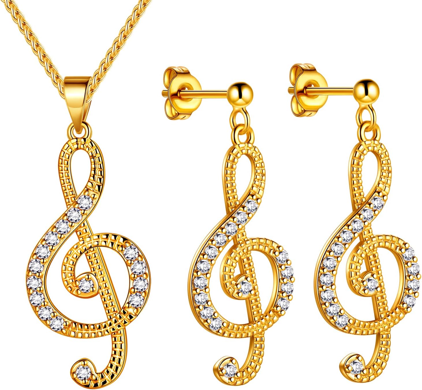 beautlace Women's Musical Note Necklace Silver/18K Gold Black Gun Plated Treble Clef Music Note Jewelry Gifts for Music Lover