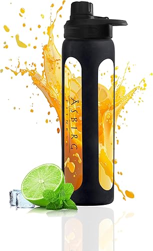 Miniatura 8 de 2.0  Botella mezcladora de proteínas de vidrio de 35 onzas, sin BPA, tapa a prueba de fugas, bola mezcladora de acero inoxidable y funda de