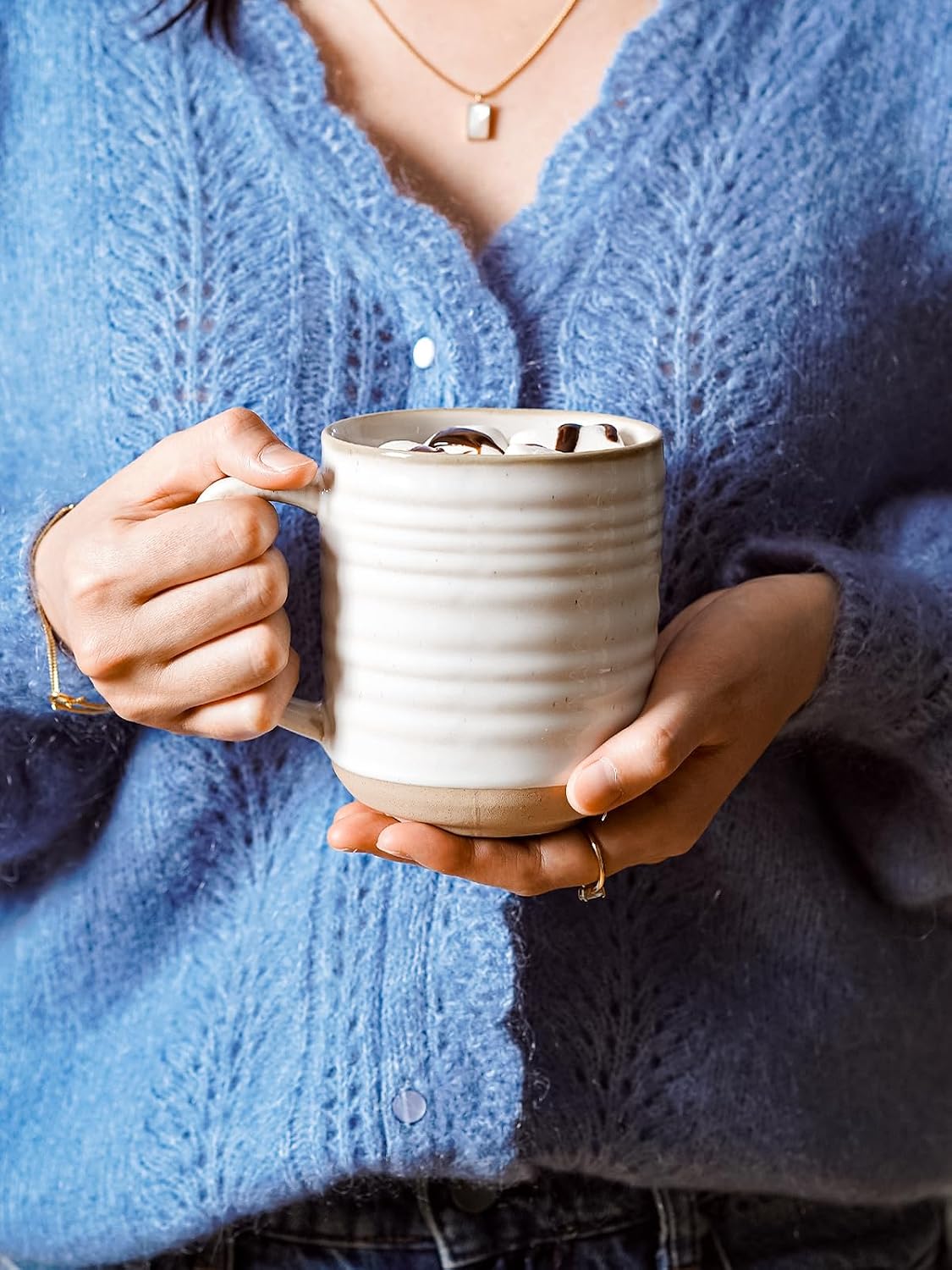 LE TAUCI Ceramic Coffee Mugs Set of 4, 15 oz, Rustic Style, Arctic White image 2
