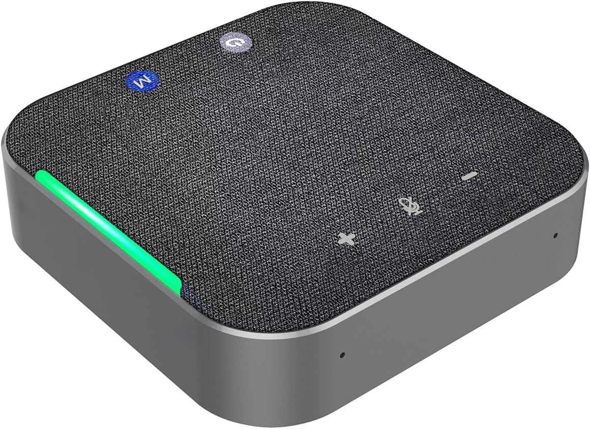 eppfun Bluetooth Speakerphone with 2xMics, 360° Voice Coverage Conference Microphone for Home Office, Smart Voice Enhancement, Compatible with Zoom, MS Team, Skype