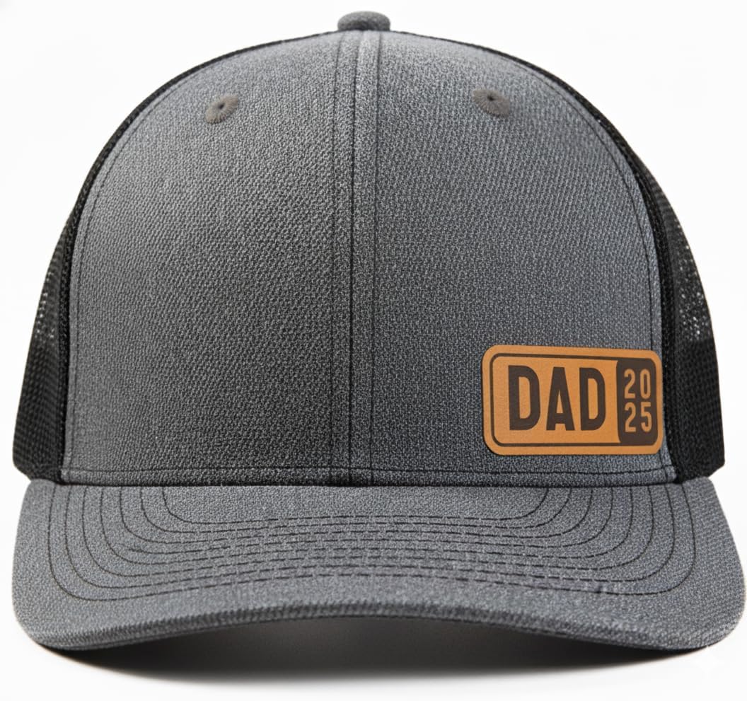Dad Est 2025 2026 Hat for Men New Dad Gifts Customization Leather Patch Trucker Hat - Image 2