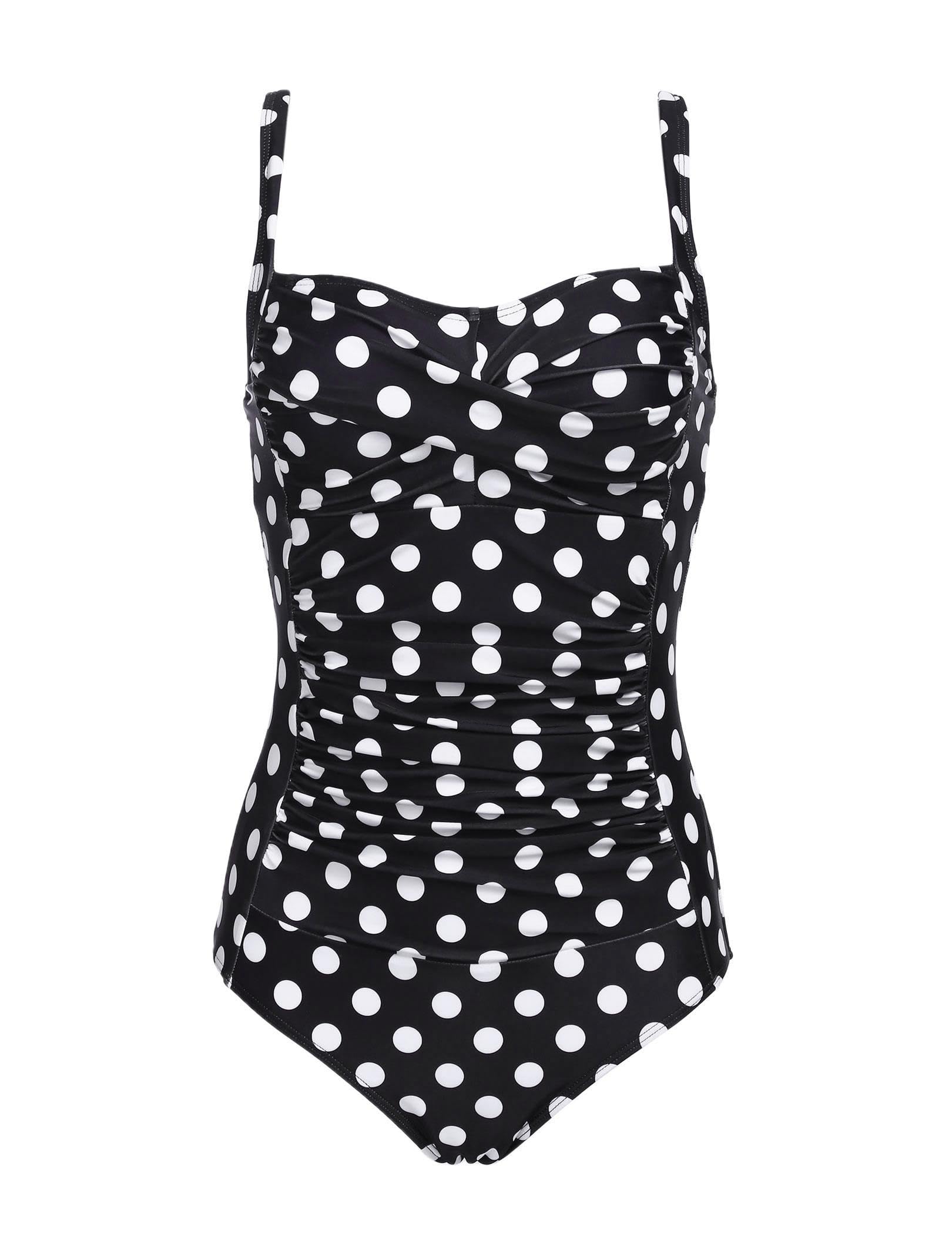 Traje de baño de una Pieza para Mujer Traje de baño con Control de Barriga Traje de baño de una Pieza Monokinis Fruncido Bikini Retro Vintage