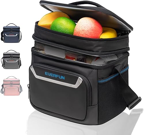 Everfun Lonchera térmica suave para hombres, con doble compartimento, pequeña, plegable, impermeable, a prueba de fugas, para el trabajo, color negro
