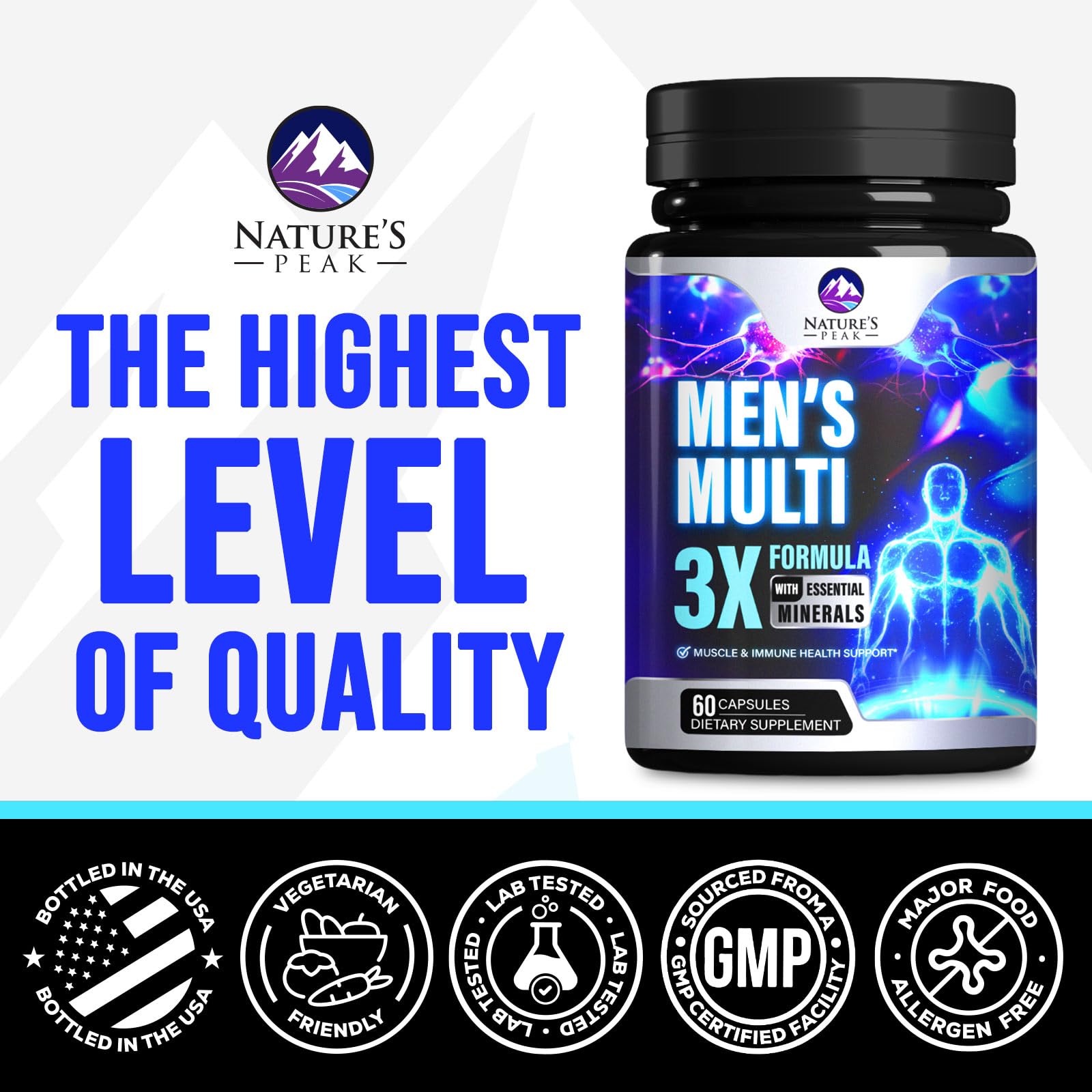 Multivitamin for Men - Complete Daily Men's Multi with 21 Essential Vitamins & Minerals - Best Immune Health, Memory & Cognition, & Physical Energy Support Supplement - Bottled in USA - 60 Capsules — Amazon image 4