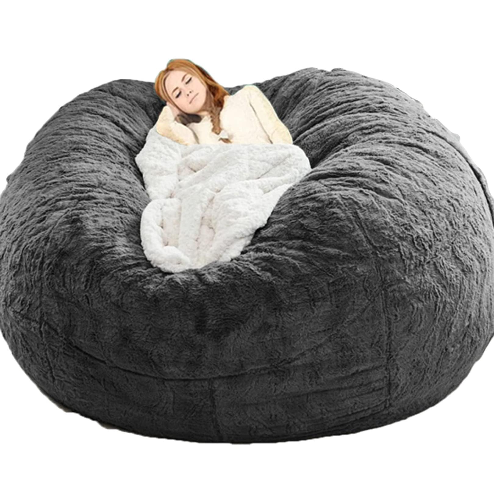 MANGGUO 5/6/7ft Giant Bean Bag Chairs for Adults Cuddle Chairs for Living Room Beanbag Chairs Sofa (Stuffing Not Included) (Dark Grey, 6ft)