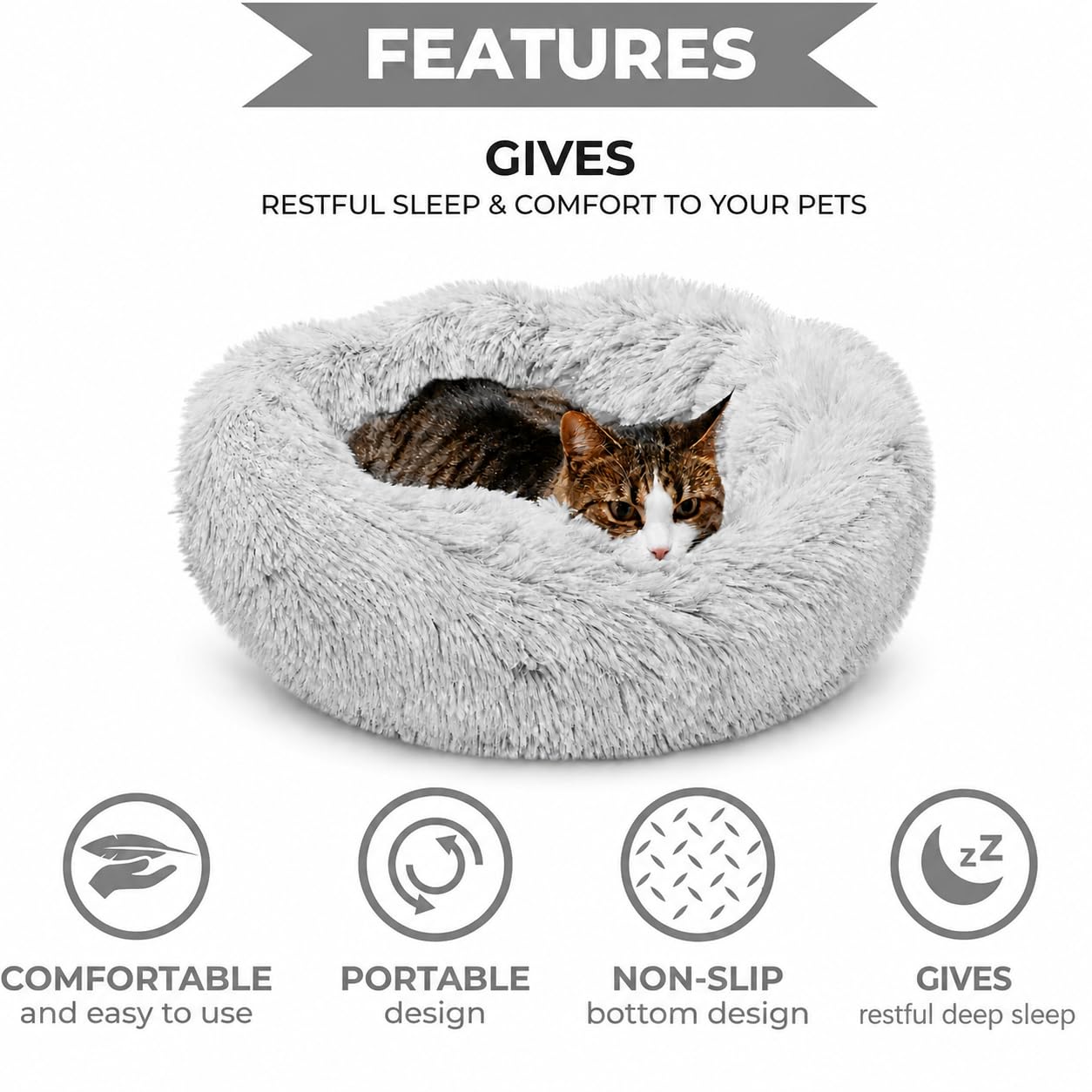 Whiskers & Friends Lit pour Chat d'intérieur Lavable, lit orthopédique Doux