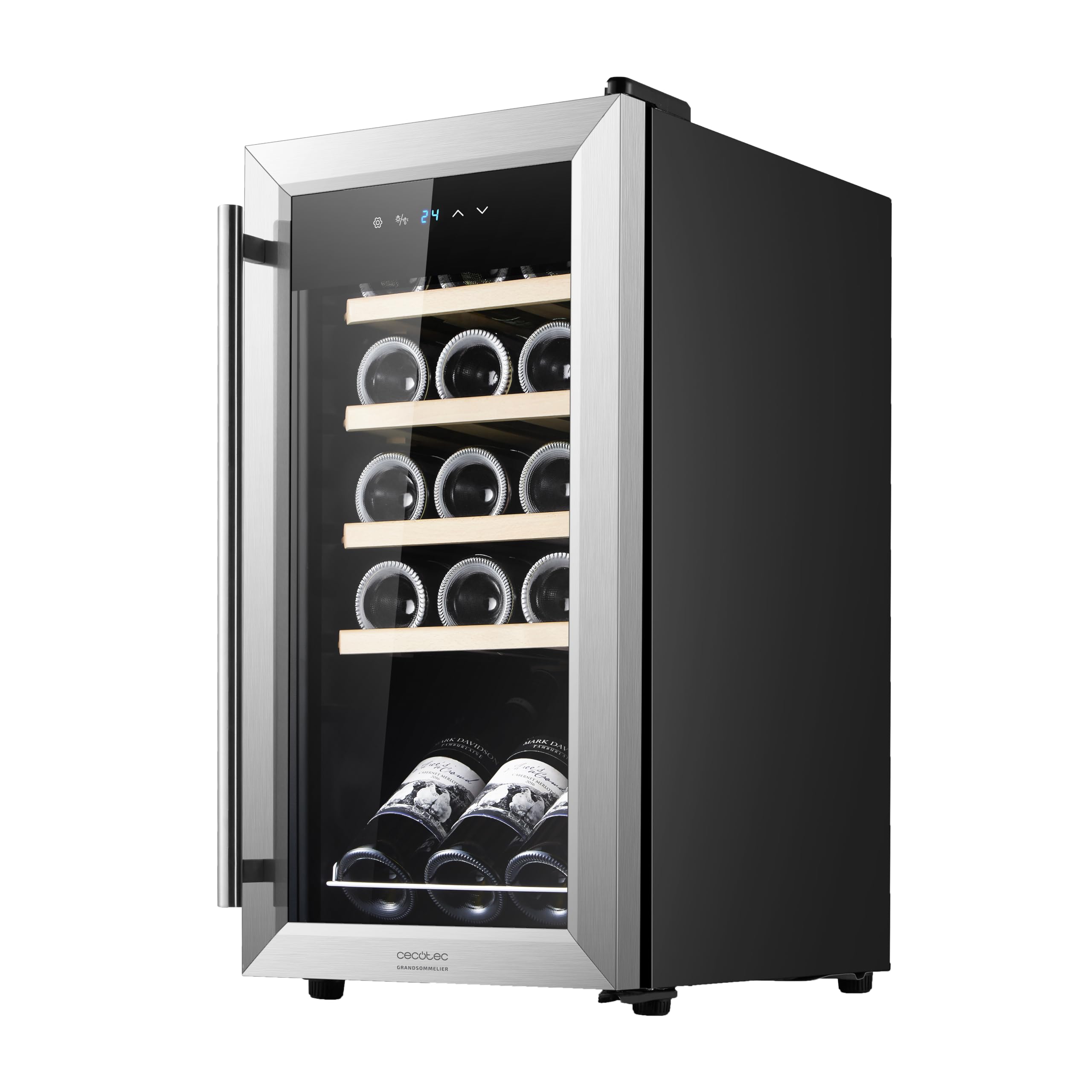 Cecotec Weinkühlschrank Bolero Grandsommelier 1550 Inox Compressor, 15 Flaschen, Tür und Griff aus Edelstahl, Hohe Leistung, Reguliert Temperatur Ihrer Weine zwischen 5 und 18 ºC, Touch-Steuerung