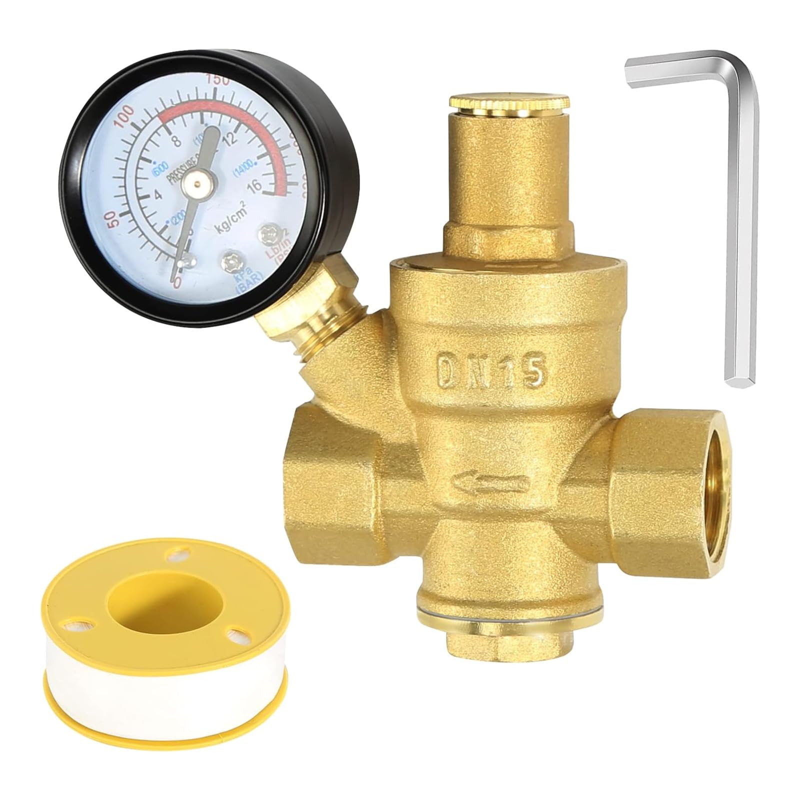 LIANXUE Pressure Regulator Water 1/2 Inch DN15 with Pressure Gauges High Hardness Brass Adjustable Pressure Regulator for Water