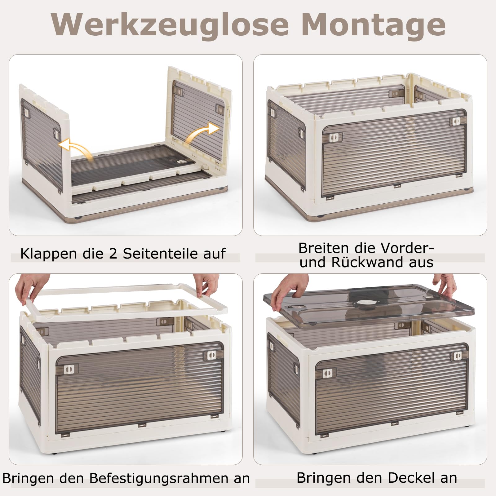 COSTWAY 132L Aufbewahrungsboxen mit Deckel, von 5 Seiten zugänglich, 3er Set Stapelboxen auf Rollen, Aufbewahrungskisten klappbar, Kunststoff, sicher Verschluss, transparent