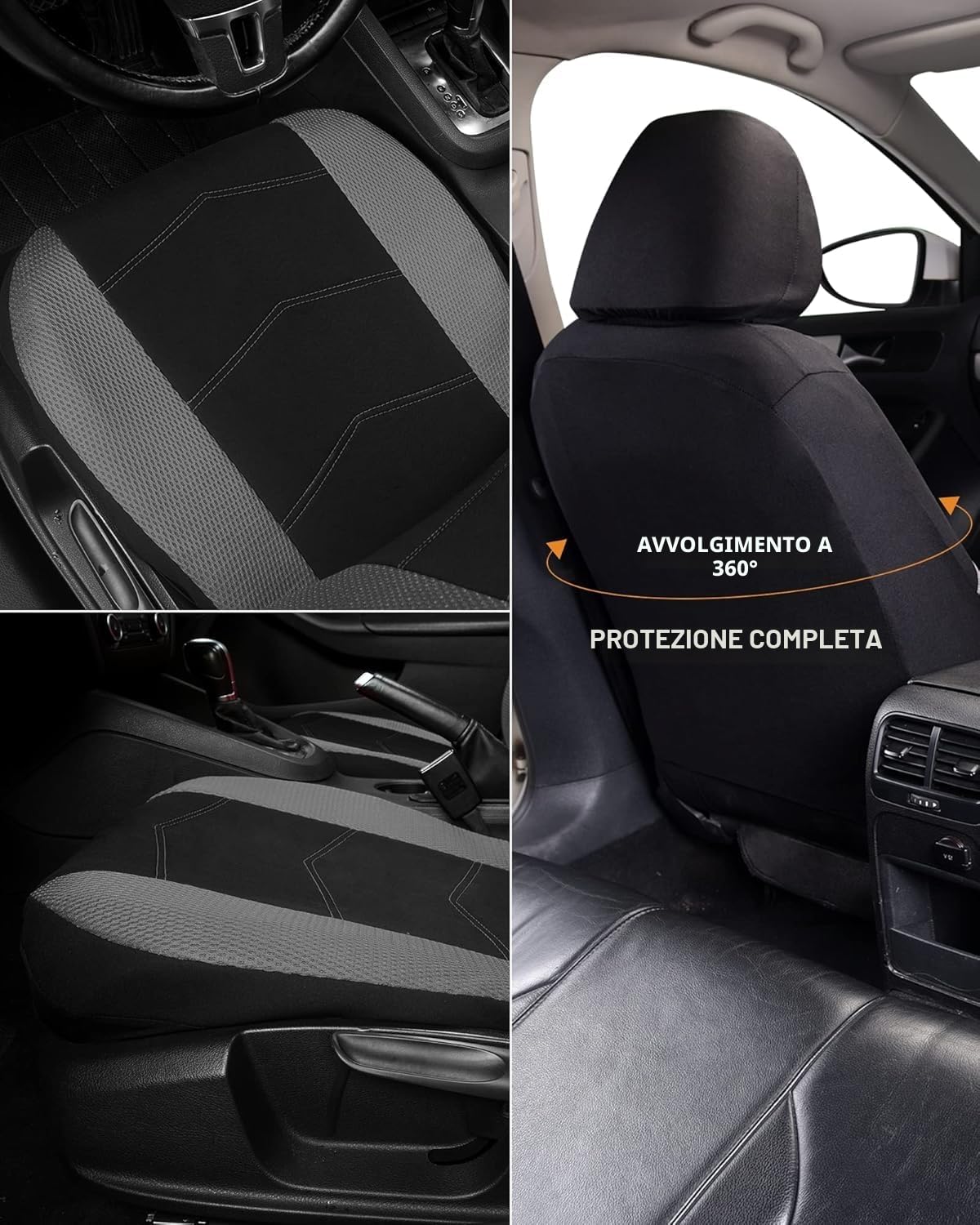 TOYOUN Coprisedili Auto Universale Copri-sedili Auto Anteriore in Tessuto Coprisedili Universali per Guidatore e Passeggero 2 Posti Accessori Interni Auto,Grigio