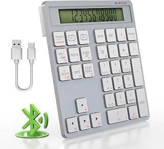 2-in-1 Wireless Number Pad & Calculator, Bluetooth 5.0 Numeric Keypad with USB-C Charging, 34-Key Portable Number Pad for Laptop, MacBook, PC, Windows, iOS & Android Devices​