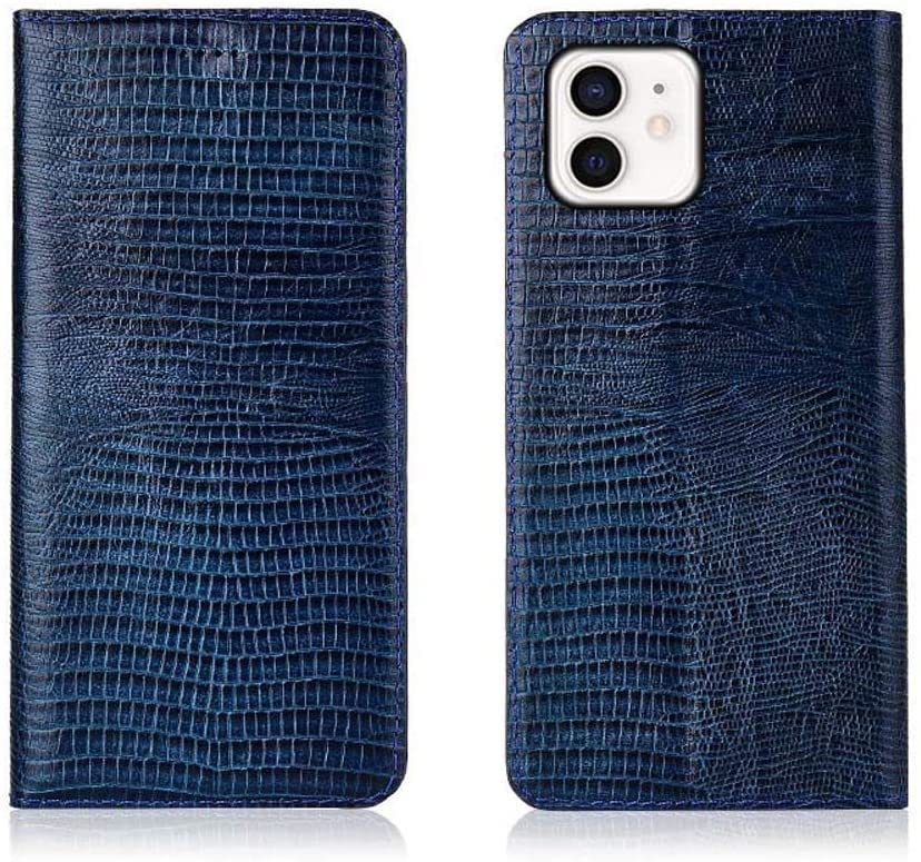 Étui iPhone 12 à rabat en cuir bleu foncé avec porte-cartes