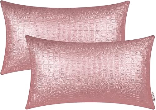 Miniatura 282 de BRAWARM Fundas de almohada de piel sintética de 16 x 16 pulgadas, paquete de 2 fundas de almohada de cuero plateado, almohadas decorativas de piel
