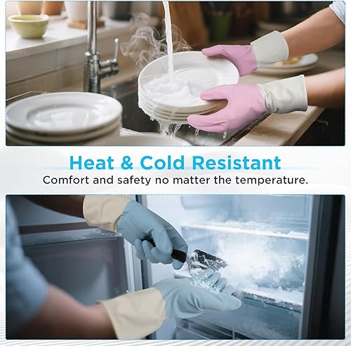 Miniatura 2 de Household Rubber Gloves Non-Slip Dishwashing Cleaning for Kitchen & Bathroom Reusable (2 Pairs Pink+Blue)