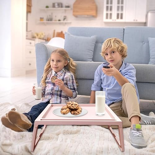 Miniatura 2 de Paquete de 4 bandejas de cama con patas plegables, bandeja de desayuno de 26.8 x 14 pulgadas, mesa plegable con asas, patas plegables de plástico,