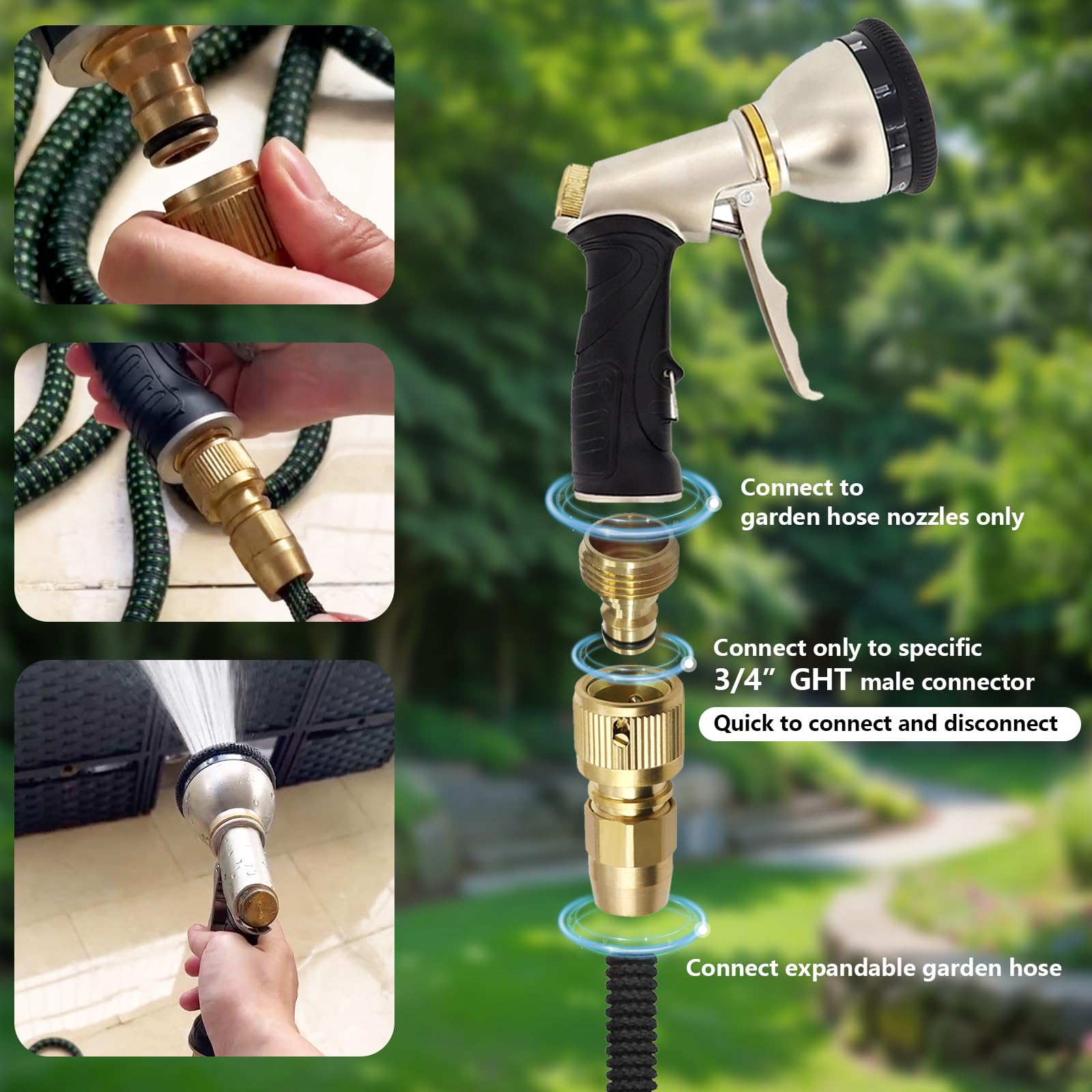 Kit de reparación de manguera expandible de jardín, accesorios de manguera flexibles, adaptador de manguera de latón plegable, reemplazo de extremo de manguera de jardín, conector rápido macho y