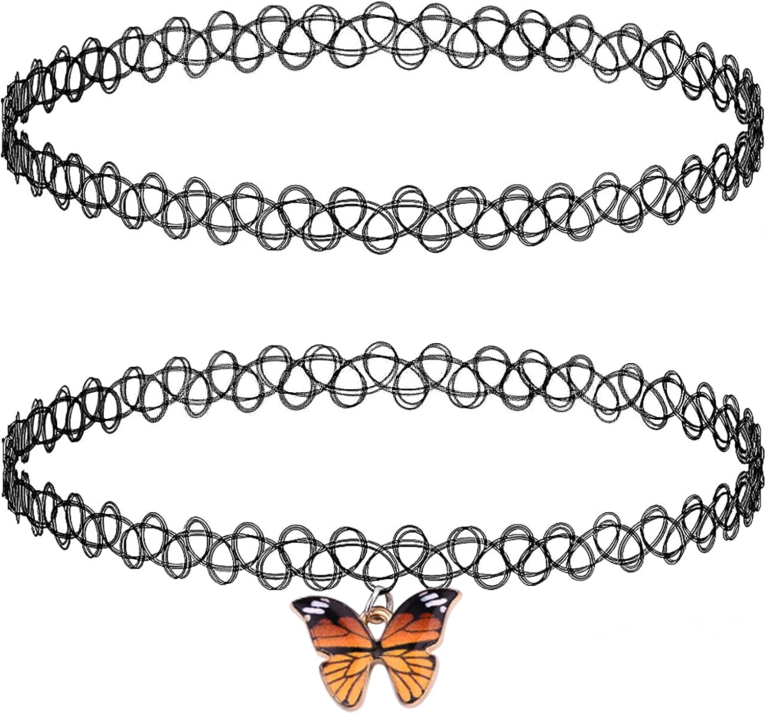 BodyJ4You 2PC Choker Necklace Butterfly Pendant Henna Tattoo Stretch Elastic 90s Jewelry Women Girl Teen Kids: Clothing, Shoes & Jewelry