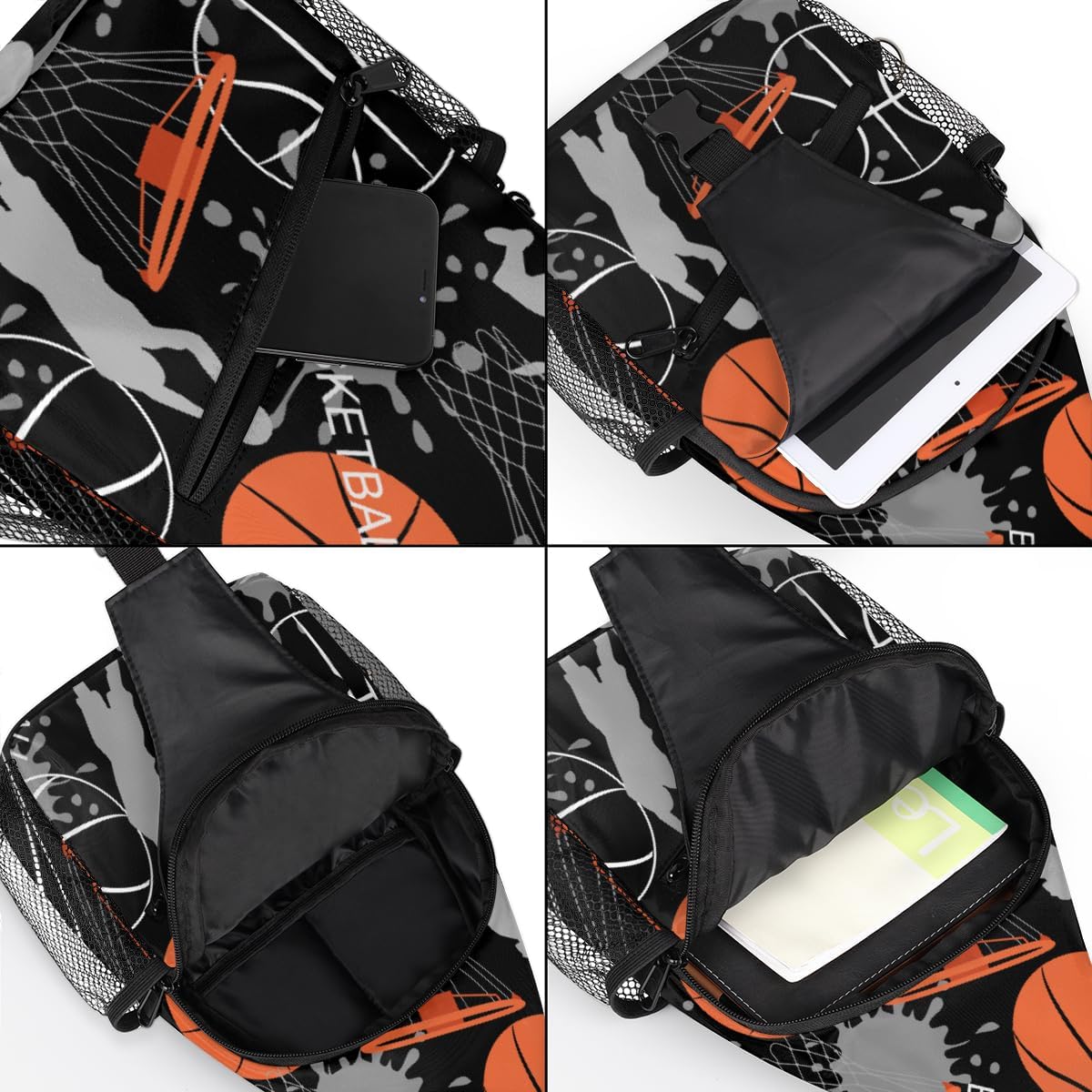 Basketball Sports Heat Sling Backpack for Women Men Waterproof Antitheft Chest Bag Lightweight Travel Crossbody Shoulder Bag for Shopping Outdoor Leisure Sports Mountaineering Riding