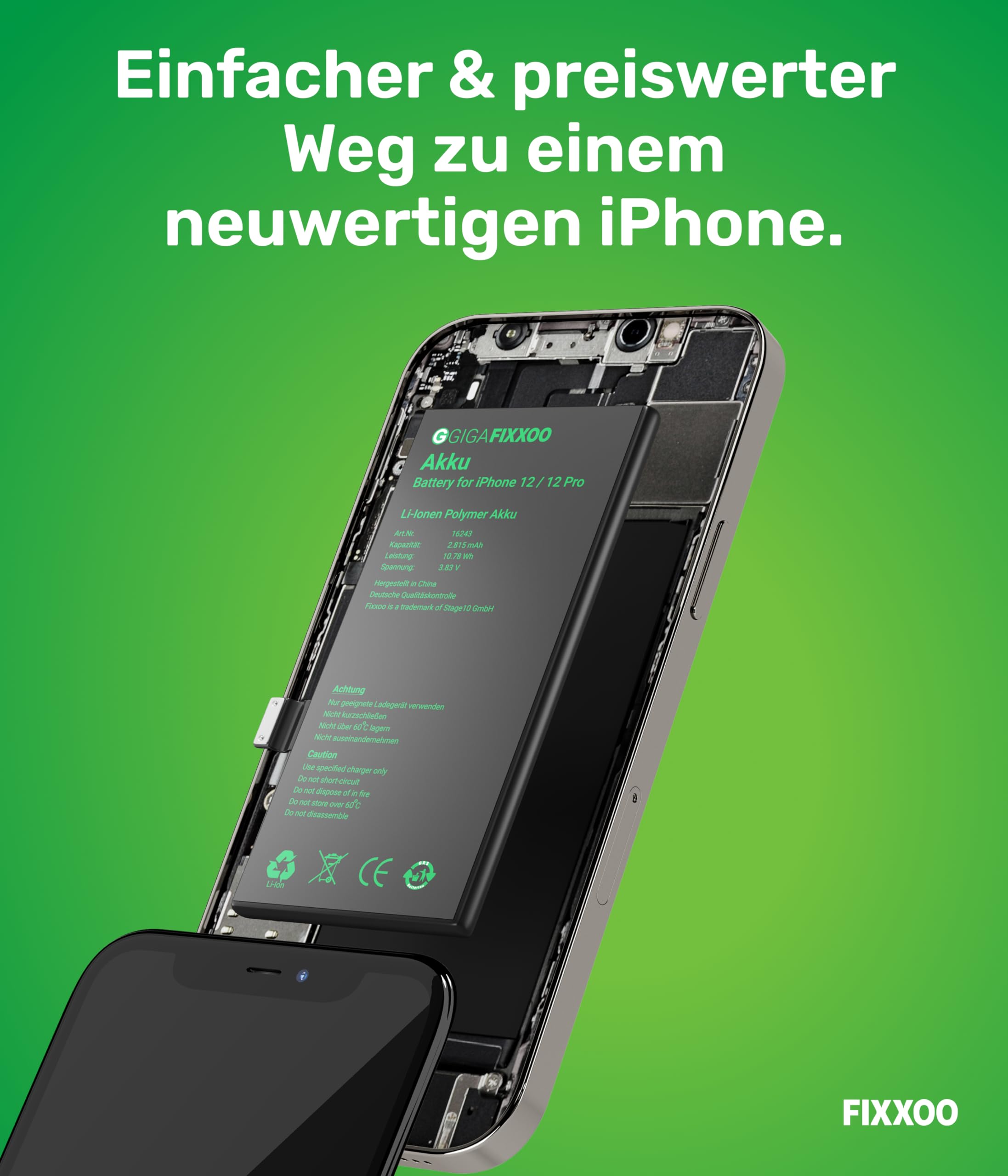 GIGA Fixxoo® Handy Akku Reparatur Set für iPhone XR [inkl. Werkzeug-Kit & Anleitung] - Original Kapazität - Ersatzakku für einen einfachen Austausch - Batterie für iPhone XR
