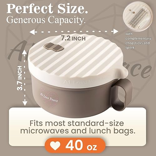 Miniatura 4 de AI LOVE PEACE Tazón para ramen, 40 onzas, para cocinar fideos en microondas para ramen, Pho, sopa y pasta, apto para lavavajillas y portátil, ideal