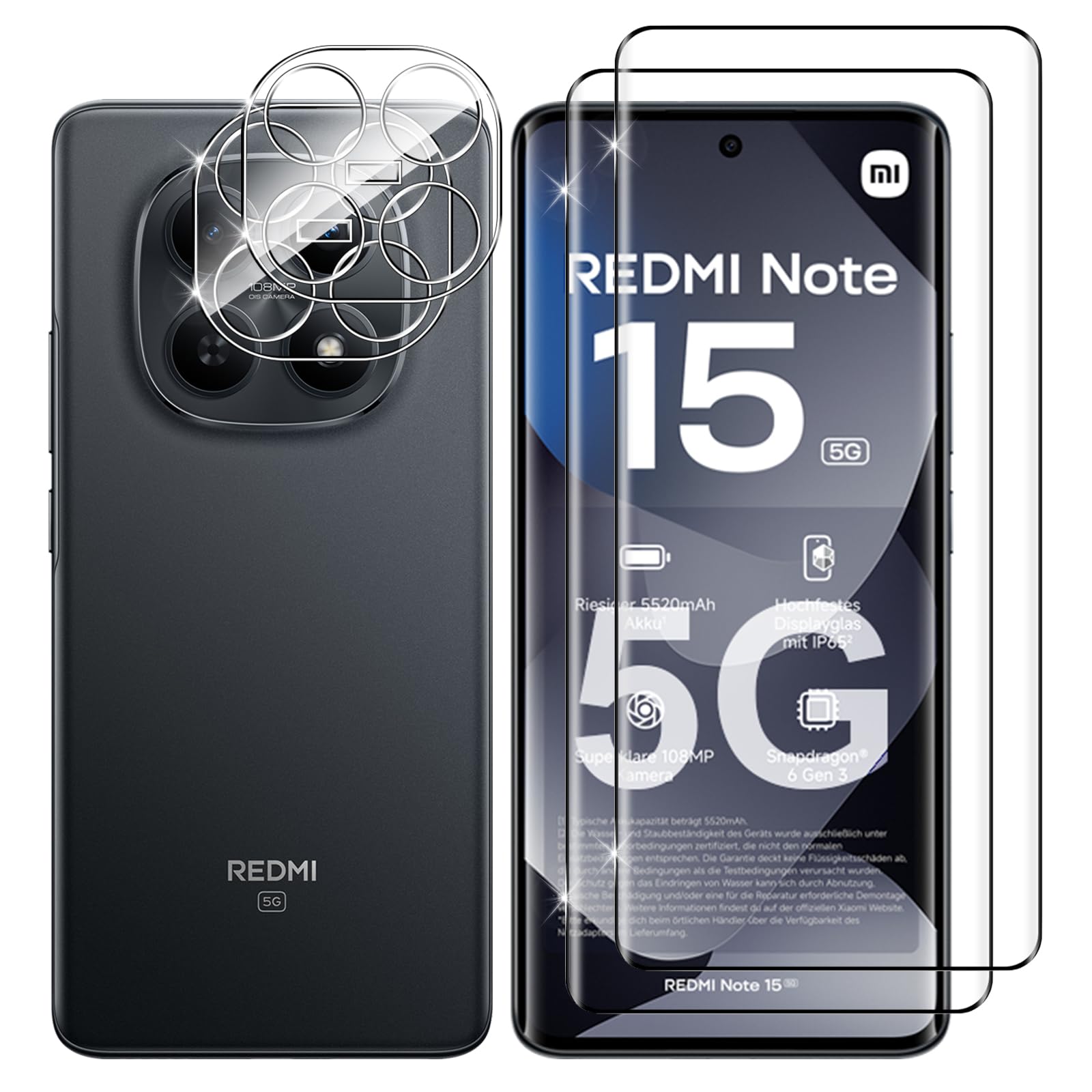 Lutree Verre Trempé pour Xiaomi Redmi Note 15 5G Poco M8 5G, 9H Dureté Anti-Rayures HD, 2+2 Pièces Protection écran et Caméra