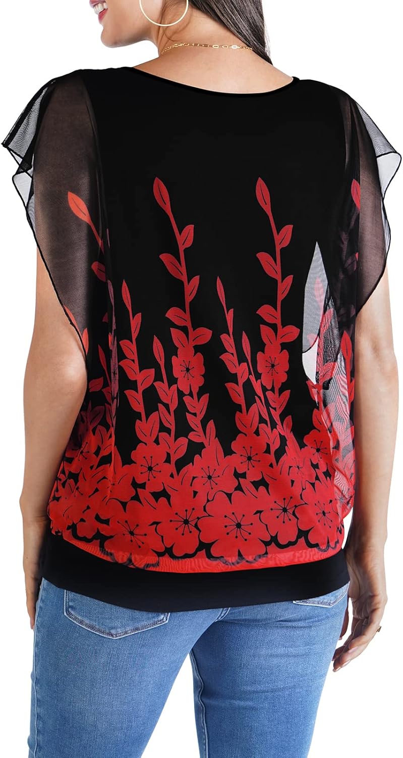 BAISHENGGT Womens Summer Tops Flutter Short Sleeve Pleated Front Mesh Shirts Dressy Casual Blouses - Image 7