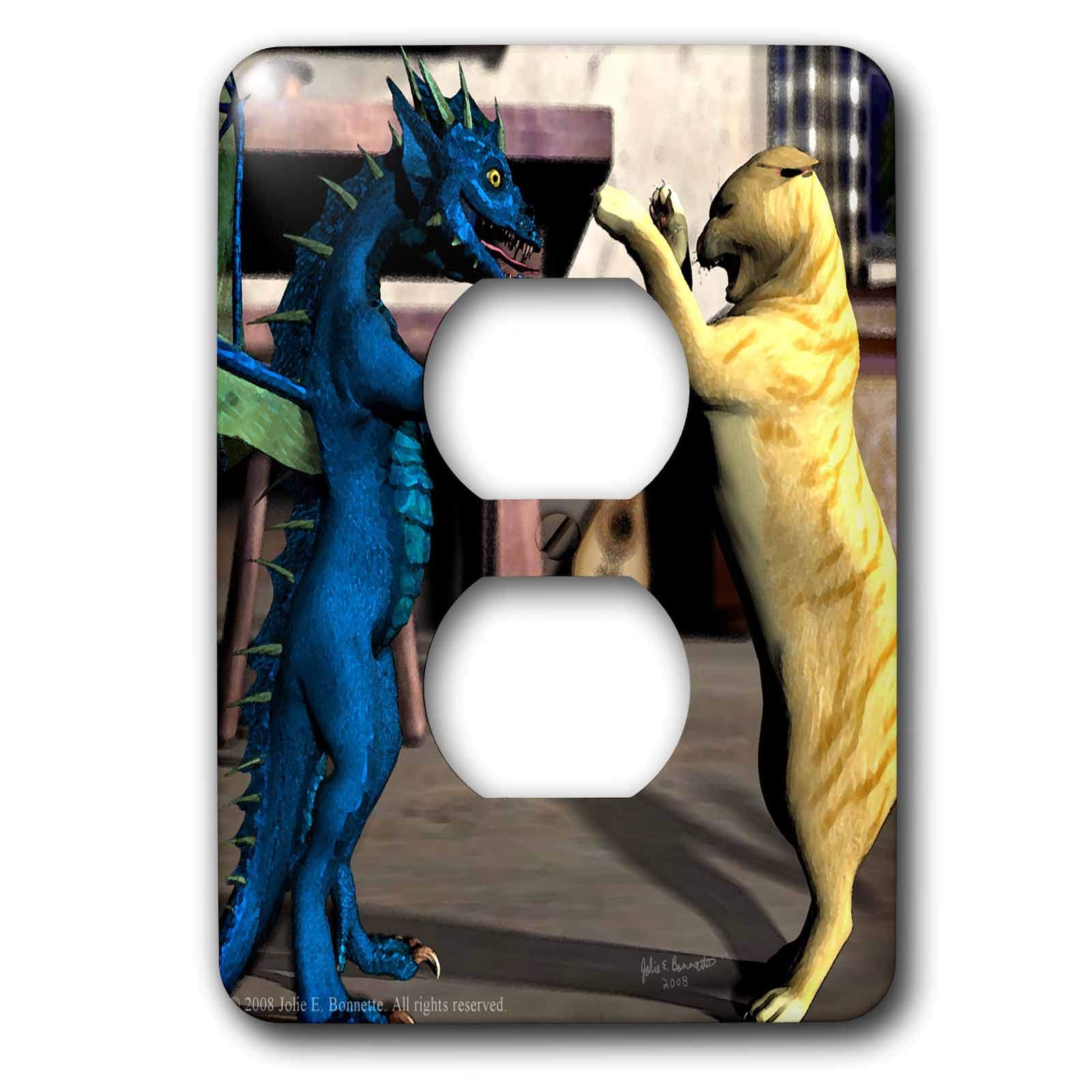 Dragon chat mignon 3d 2 prises de prise 3dRose lsp_23167_6 décorative