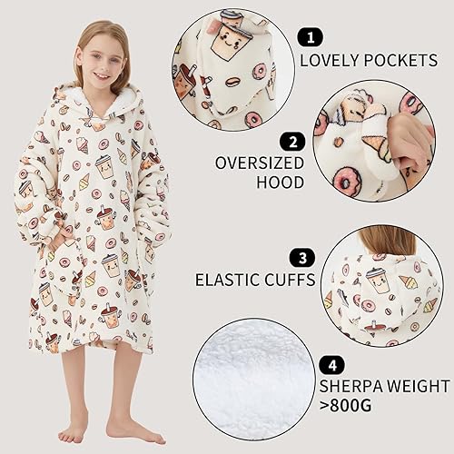 Miniatura 169 de Wearable Blanket Hoodie for Kids Oversized Sherpa Blanket Hoodie for Kids Boys Girls Teens 6-13YR,Navy Shark