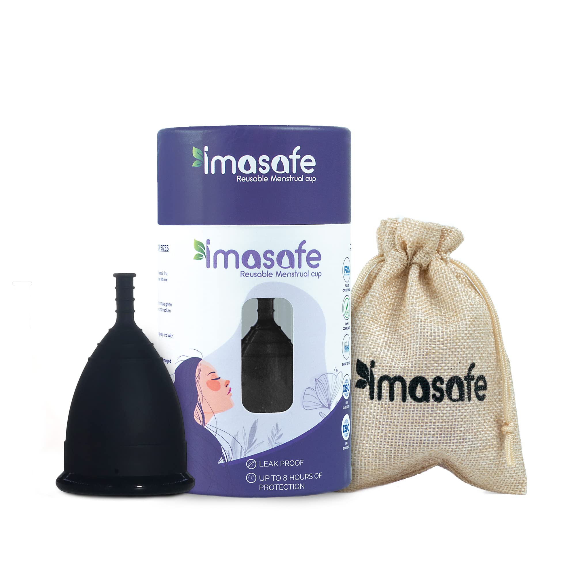 Imasafe Reusable Menstrual Cup for Women Medium - 100% Medical Grade Silicone, Ultra Soft, Odour Rash Free, 8 Hours of Leak-Free, Microwave Sterilizer Menstrual Cup, FDA Registered - Black, 1 Count (B0BYVGW6JM) Amazon Price History, Amazon Price Tracker