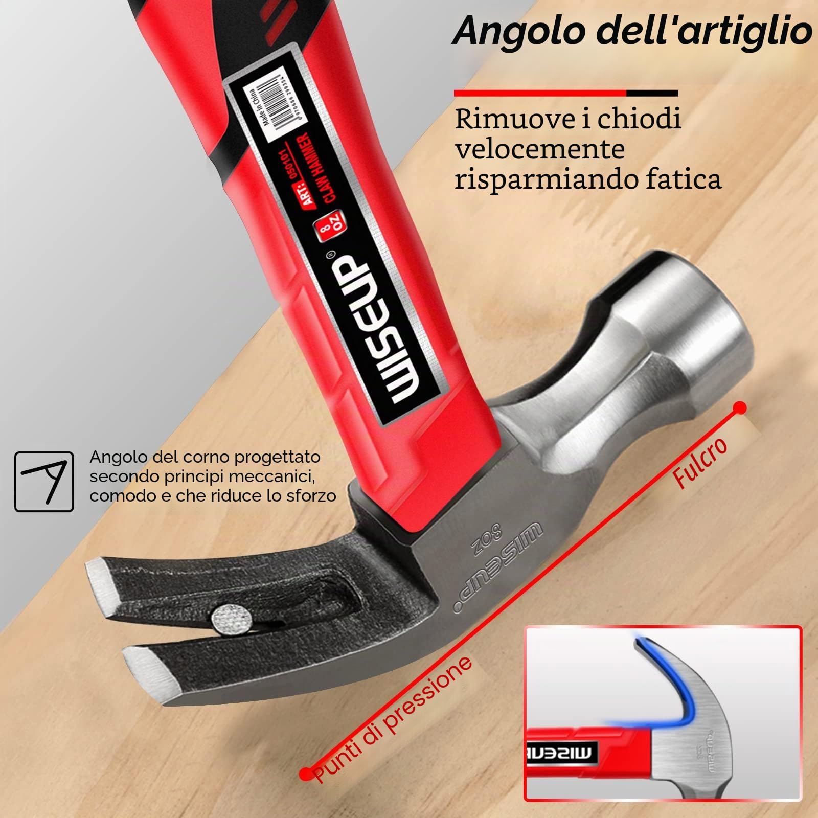 WISEUP Set di Martello, con 560 set di chiodi e Misuratore a nastro, durevole martello carpentiere professionale, Per la manutenzione, fai da te