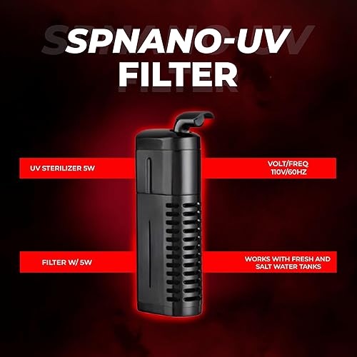 Miniatura 4 de Aquatop Filtro nano sumergible de 5 W, para 10-30 galones, caudal de 66 GPH, para agua cristalina, ideal para uso en agua dulce y salada, SPNANO-UV