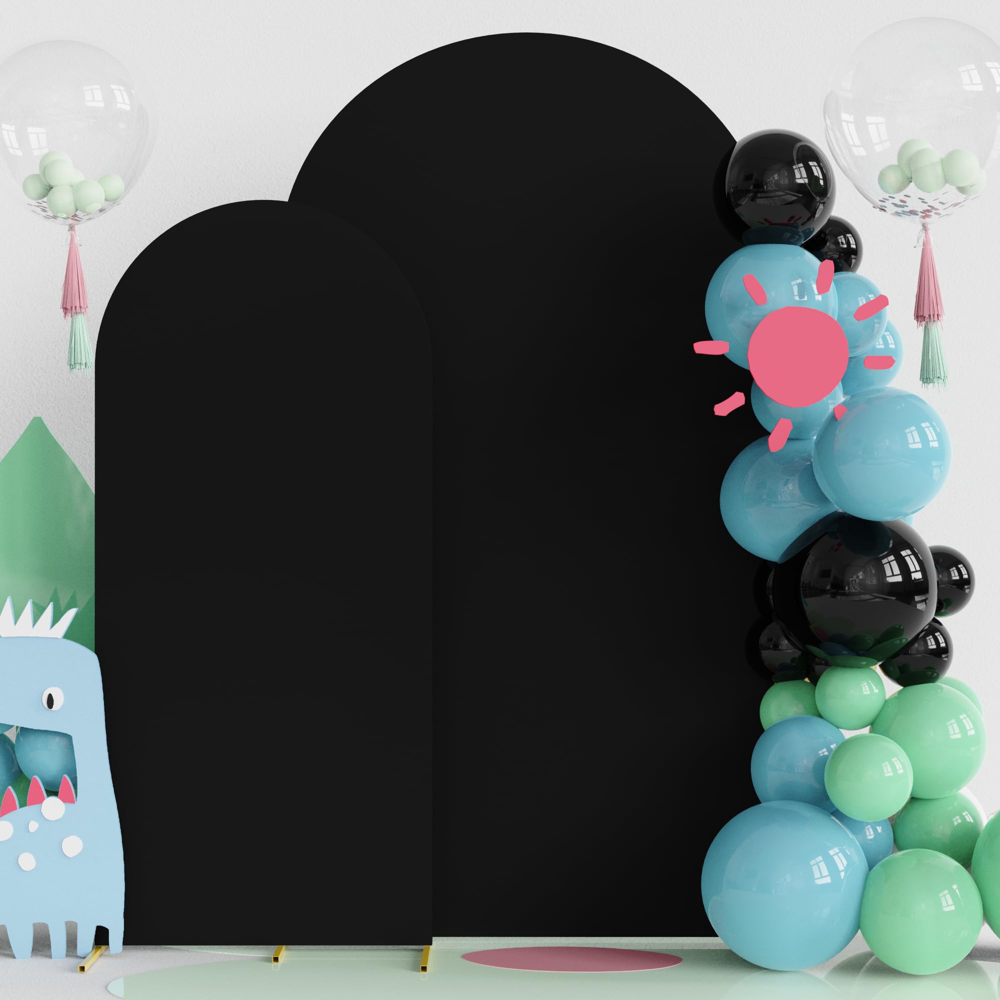 Fomcet Set of 2 Wedding Arch Cover 6FT, 7.2FT Black 2-Sided Round Top Spandex Arch Backdrop Cover Fitted Fabric for Birthday Party Baby Shower Wedding Arch Stand Decoration