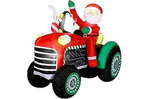 5 Feet Tall Christmas Inflatable Santa Claus Drive Tractor Pulling Penguin with LED Lights