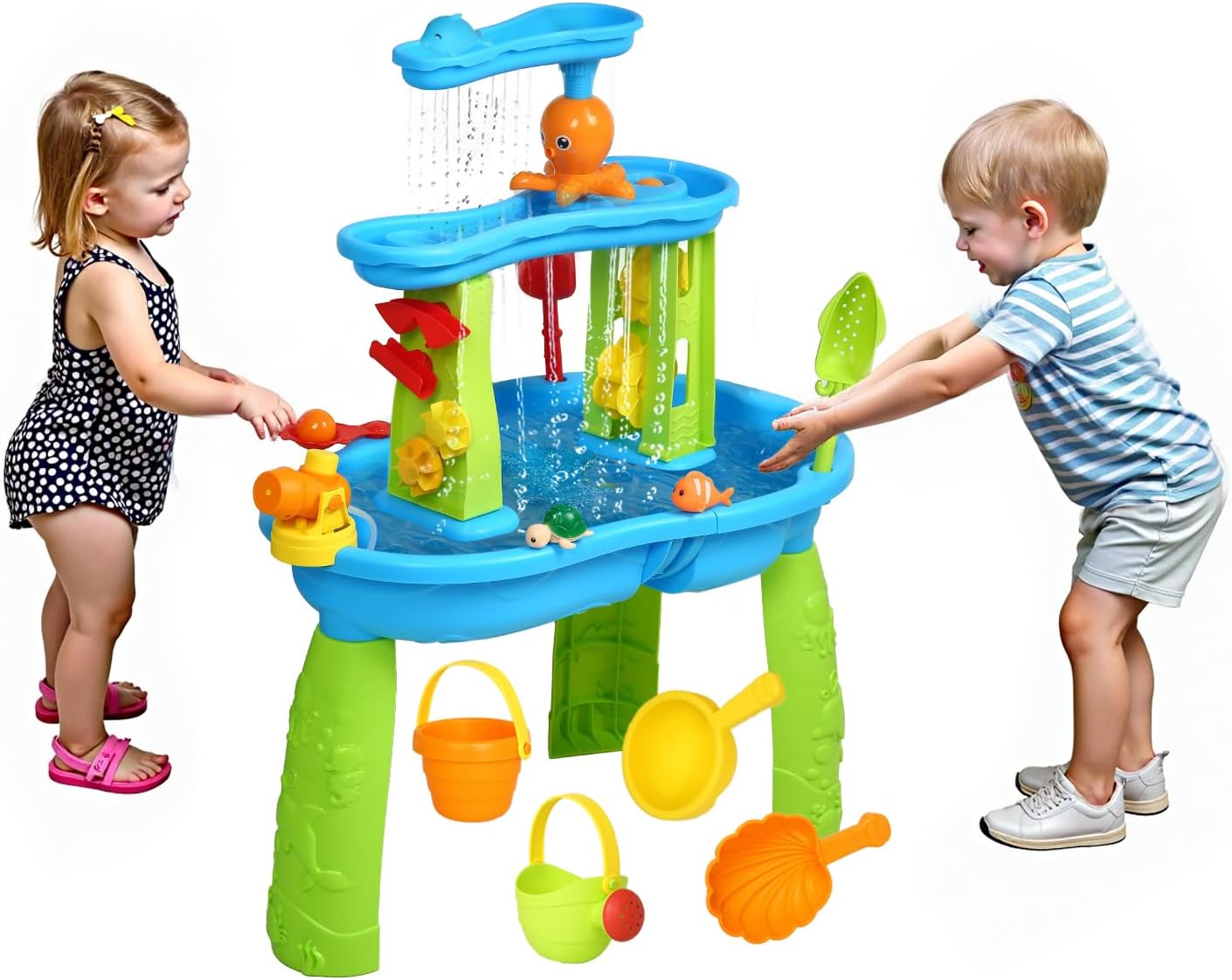 Hugut Upgraded 3-Tier Sand Water Table – Outdoor Backyard Sensory Activity Table for Kids, Perfect for Boys and Girls Summer Fun