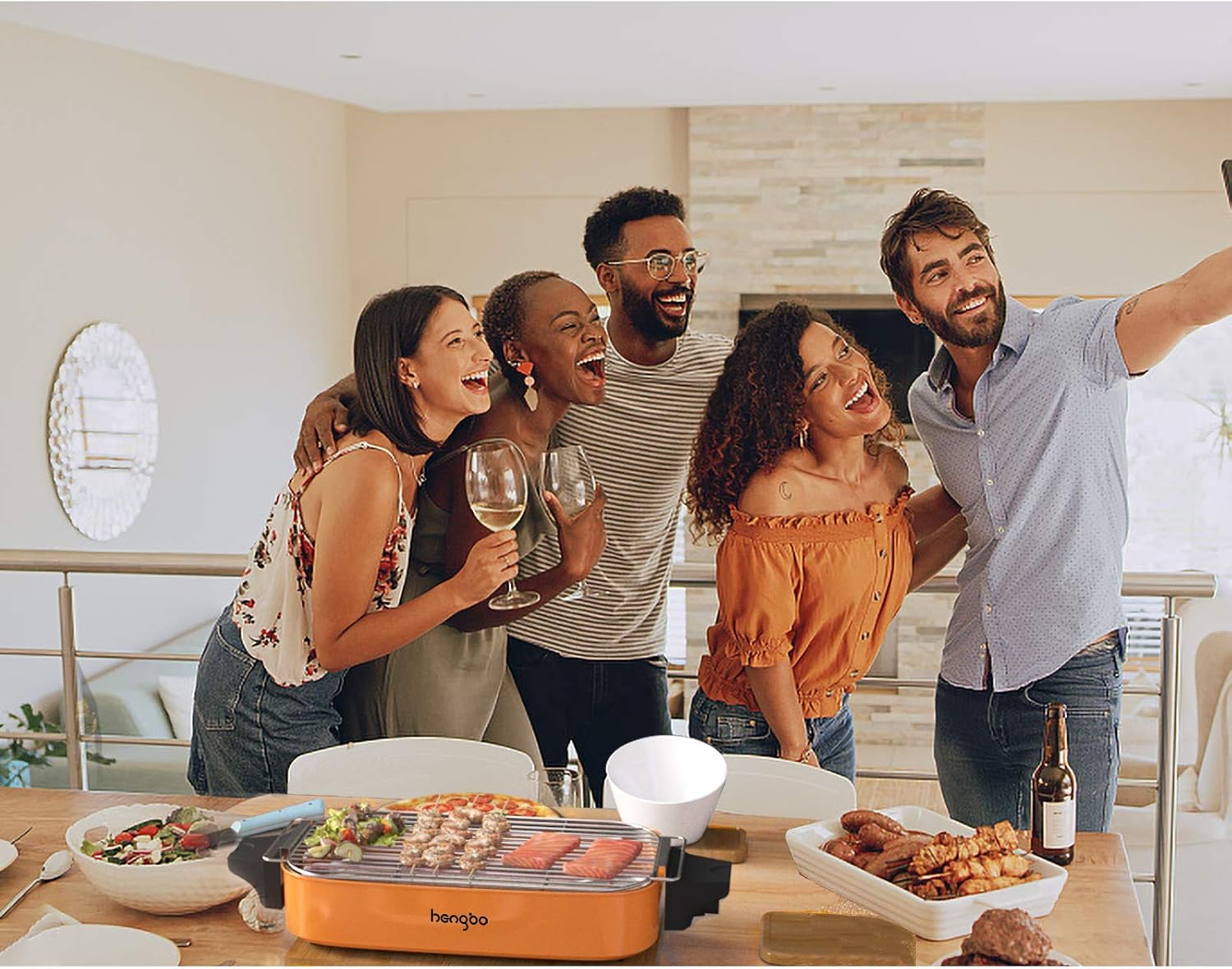 HengBo Griglia Elettrica Barbecue Senza Fumo, Barbecue da Balcone Elettrico Rimovibile, Temperatura Regolabile, Superficie della Griglia 38 x 24 cm, per un Massimo di 5 Persone, 1800 W, Arancia HengBo Griglia Elettrica Barbecue Senza Fumo, Barbecue da Balcone Elettrico Rimovibile, Temperatura Regolabile, Superficie della Griglia 38 x 24 cm, per un Massimo di 5 Persone, 1800 W, Arancia