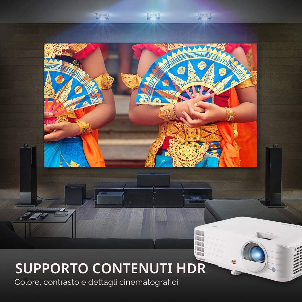 Viewsonic Videoproiettore DLP per home cinema UHD PX701-4K (4K, 3.200 ANSI lumen, 2x HDMI, altoparlante da 10 Watt, zoom ottico 1,1x, HDR) bianco