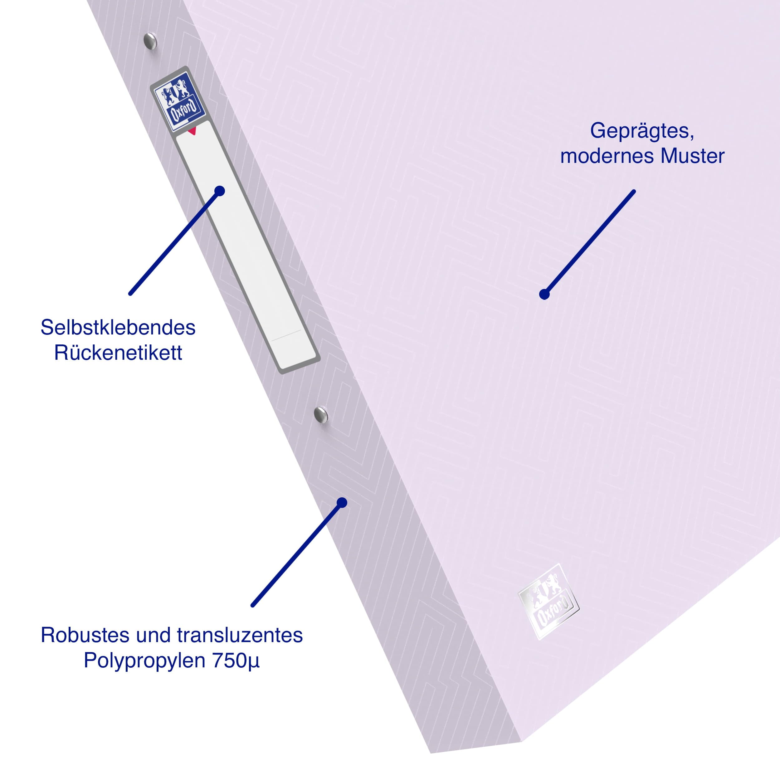 Oxford Urban A4 Ringordner 10er-Pack, 2-Ring-Mechanismus, 40 mm Rücken, bis 250 Blatt, Pastellfarben – Dokumentenordner für Büro, Schule & Home-Office