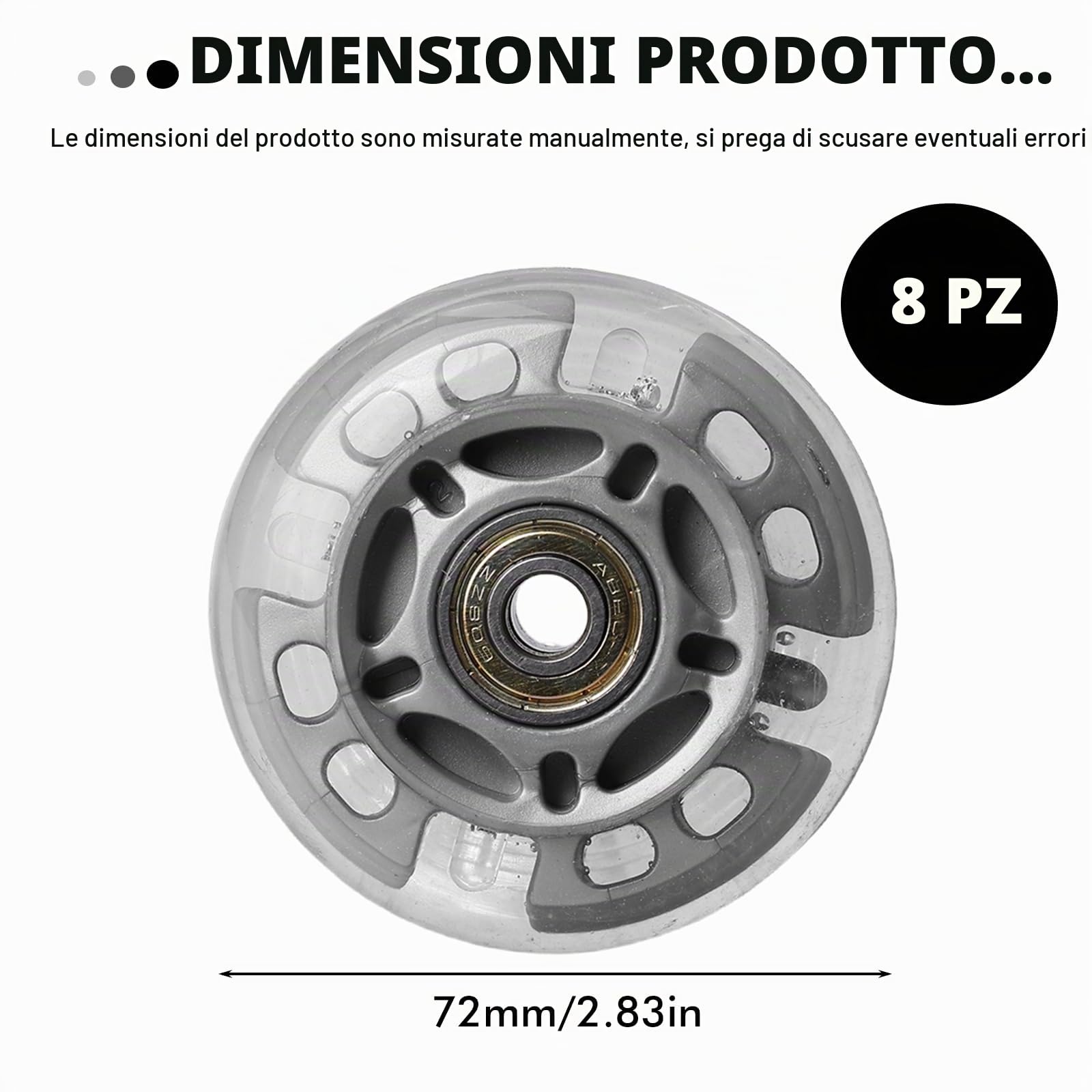 Ruote per Pattini in Linea: 8 Pezzi 72mm Ruote di Ricambio per Pattini in Linea per Esterni e Interni, Puleggia Argento Trasparente con Cuscinetti, Ruote per Pattinaggio a Rotelle