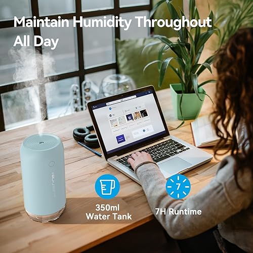 Miniatura 3 de Mini humidificador portátil, pequeño humidificador de aire personal de escritorio para dormitorio, hogar, plantas, automóvil, oficina interior con 2