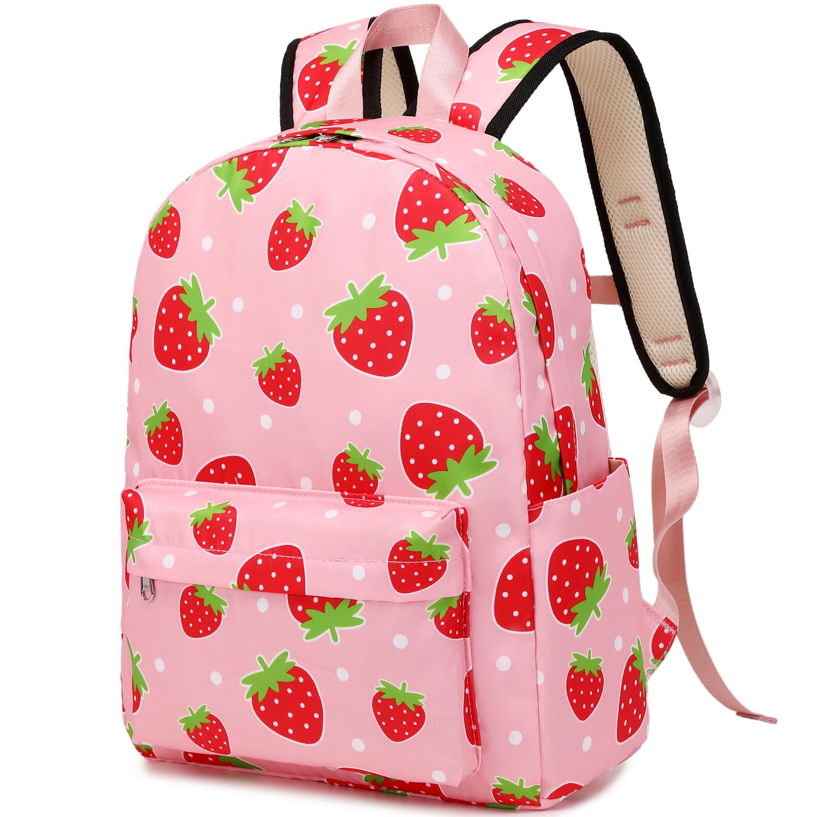 AUIVTY Girls Backpack Strawberyy Kids Backpack for Peschool Kindergarten Elementary 15 Inch Water Resistant Pink Toddler Girls Bookbag