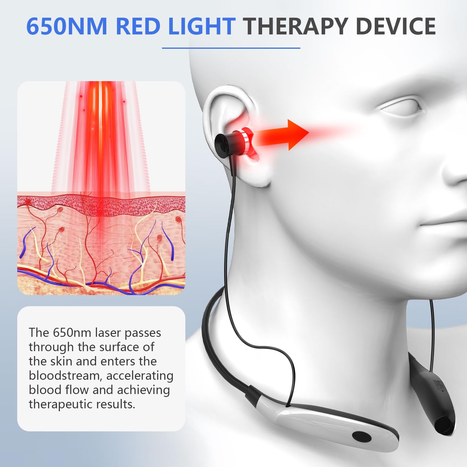 Rotlichttherapie für Ohren, 2-in-1 Rotlichttherapiegerät, tragbares Rotlicht-Tinnitus-Linderungsgerät mit drei Paar Ohrstöpseln