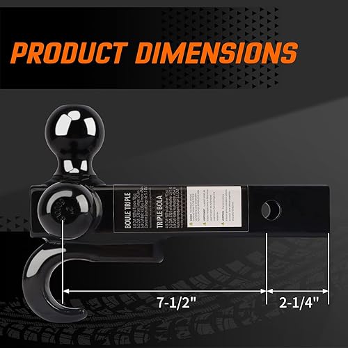 Miniatura 4 de MEOTWARE - Enganche de remolque con gancho  Tamaño de bola de remolque resistente de 1-78 pulgadas, 2 pulgadas y 2-516 pulgadas, se adapta a