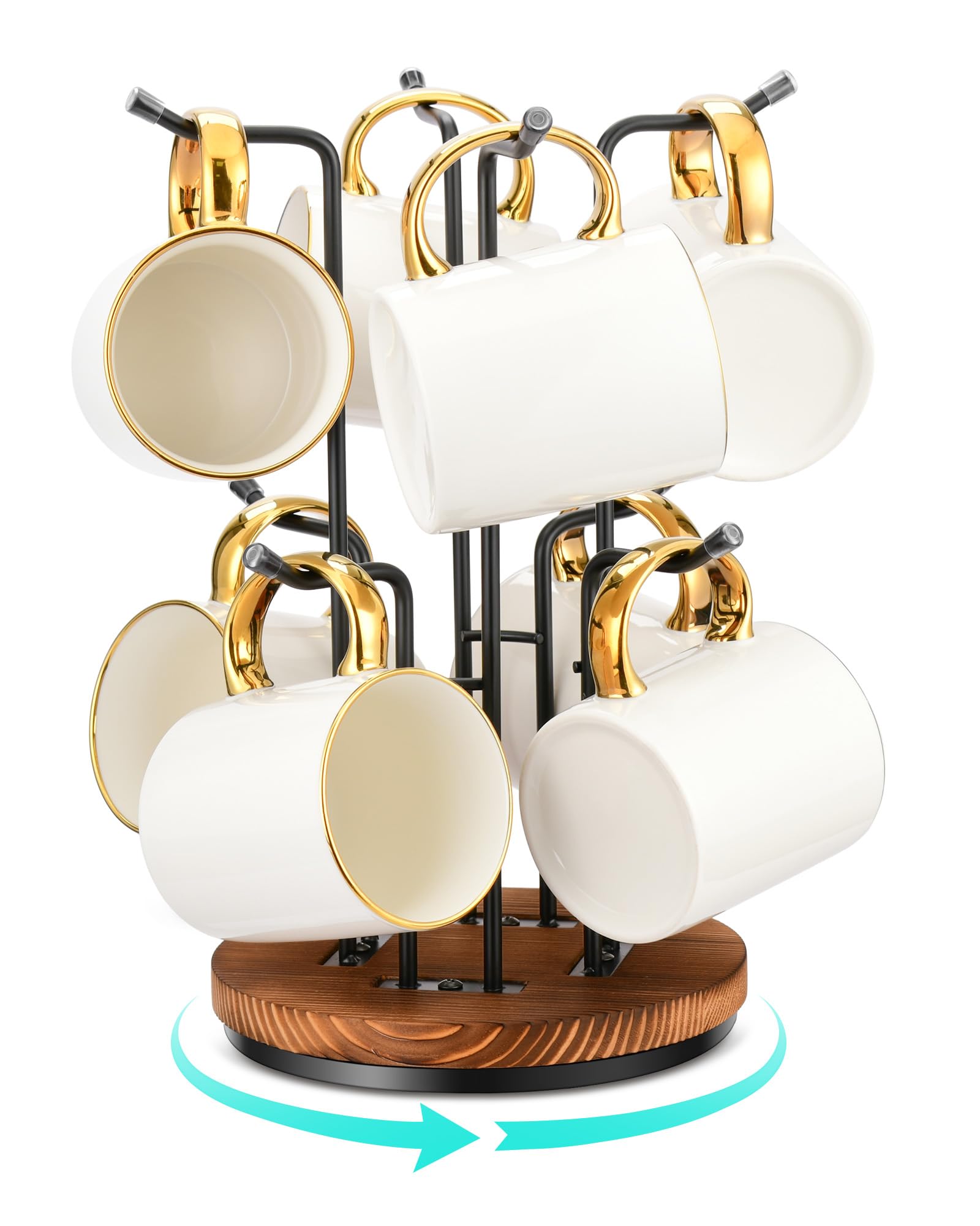 HULISEN 360° Rotating Mug Tree, Coffee Mug Holder for Large Cups, 8 Hooks