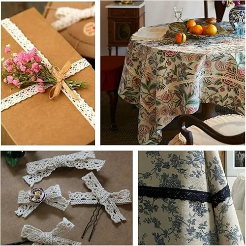 Miniatura 6 de Cinta de encaje negro de 30 yardas, algodón con ribete de encaje de ganchillo para manualidades, envoltura de regalos, decoración de bodas